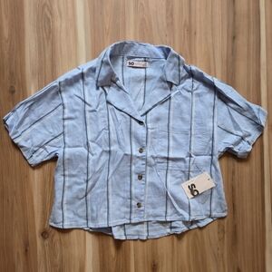 SO Sky Juniors Blue Button Down Shirt with Stripes Size XS